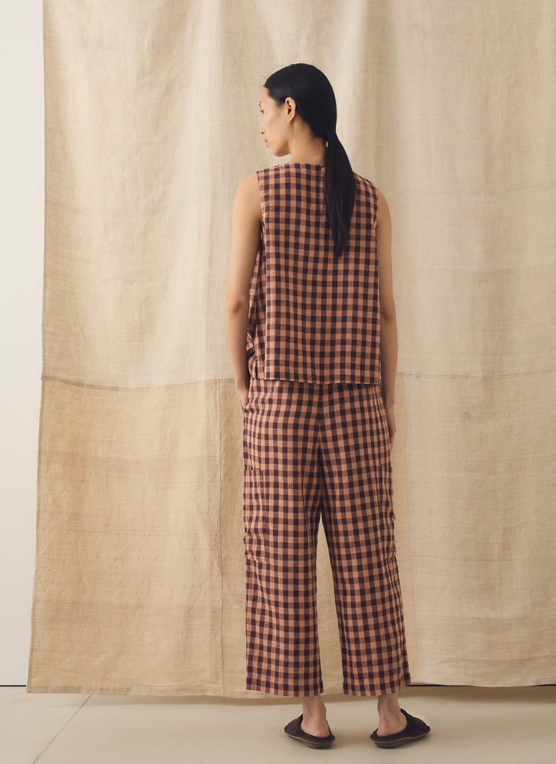 Gingham Linen Cotton Patch Pocket Trousers | Rosewood