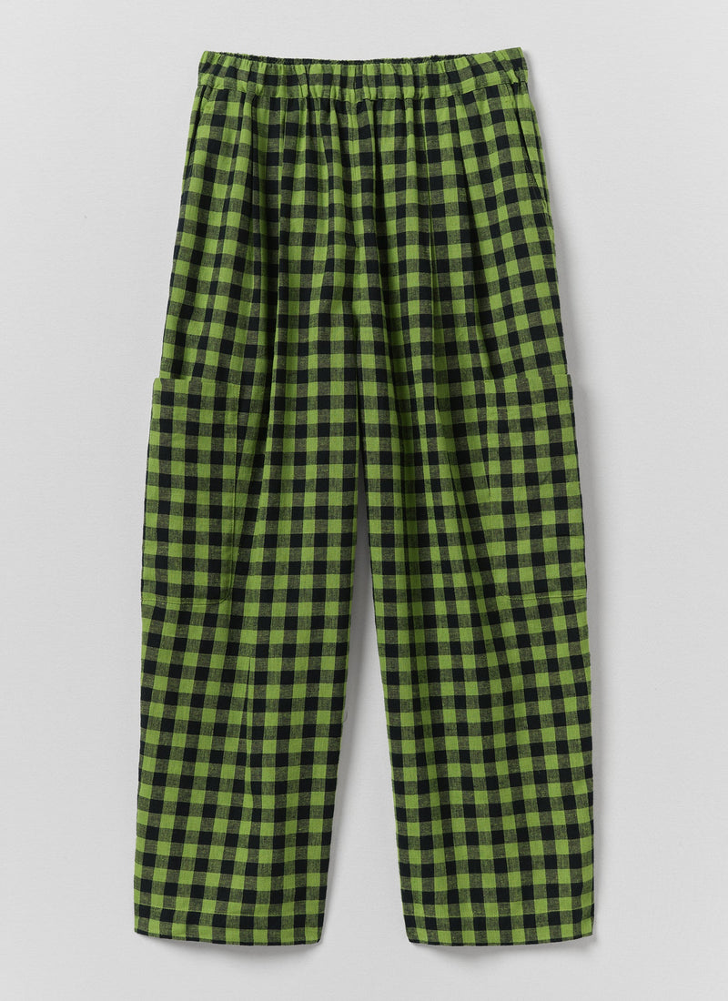 Gingham Linen Cotton Patch Pocket Trousers | Beetle Green