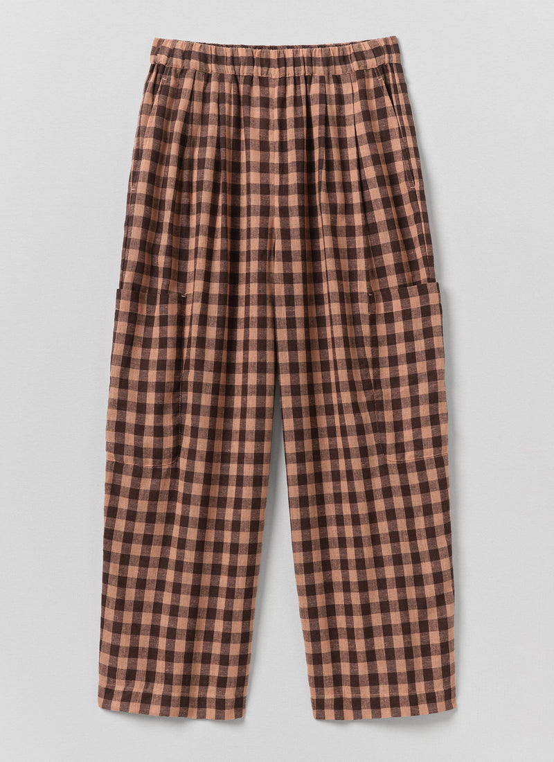 Gingham Linen Cotton Patch Pocket Trousers | Rosewood