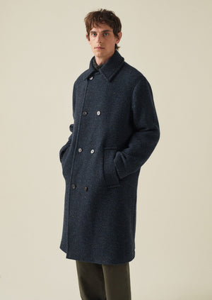 Double Breasted Wool Overcoat | Navy Melange