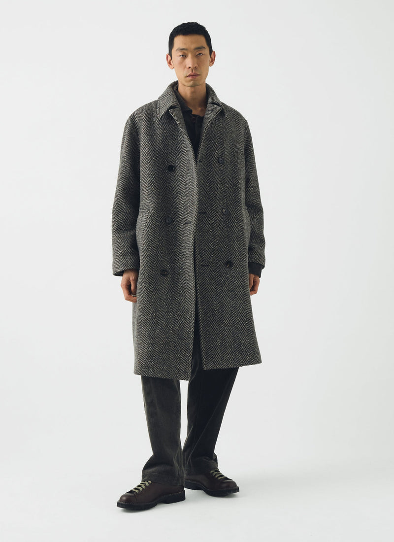 Double Breasted Wool Overcoat | Black/Natural
