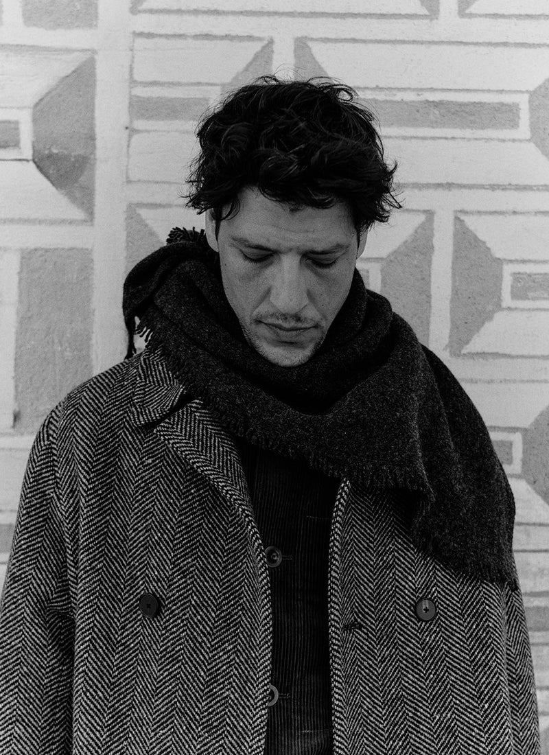 Double Breasted Wool Overcoat | Black/Natural
