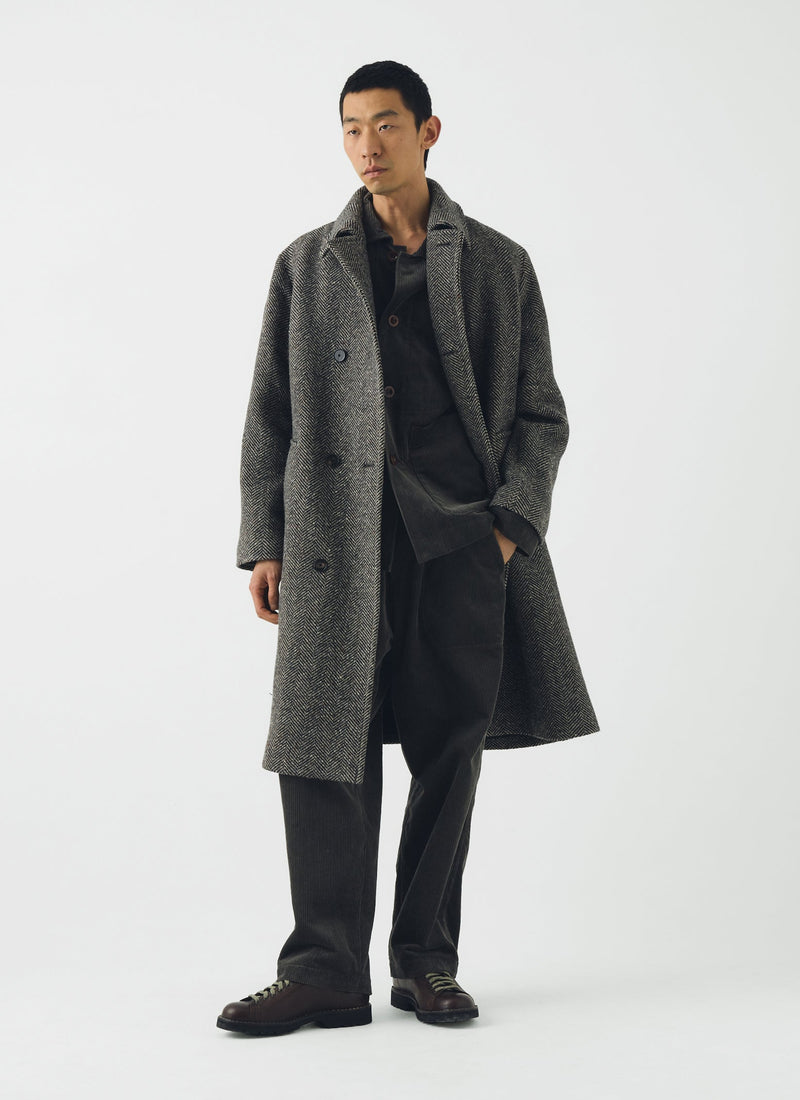 Double Breasted Wool Overcoat | Black/Natural