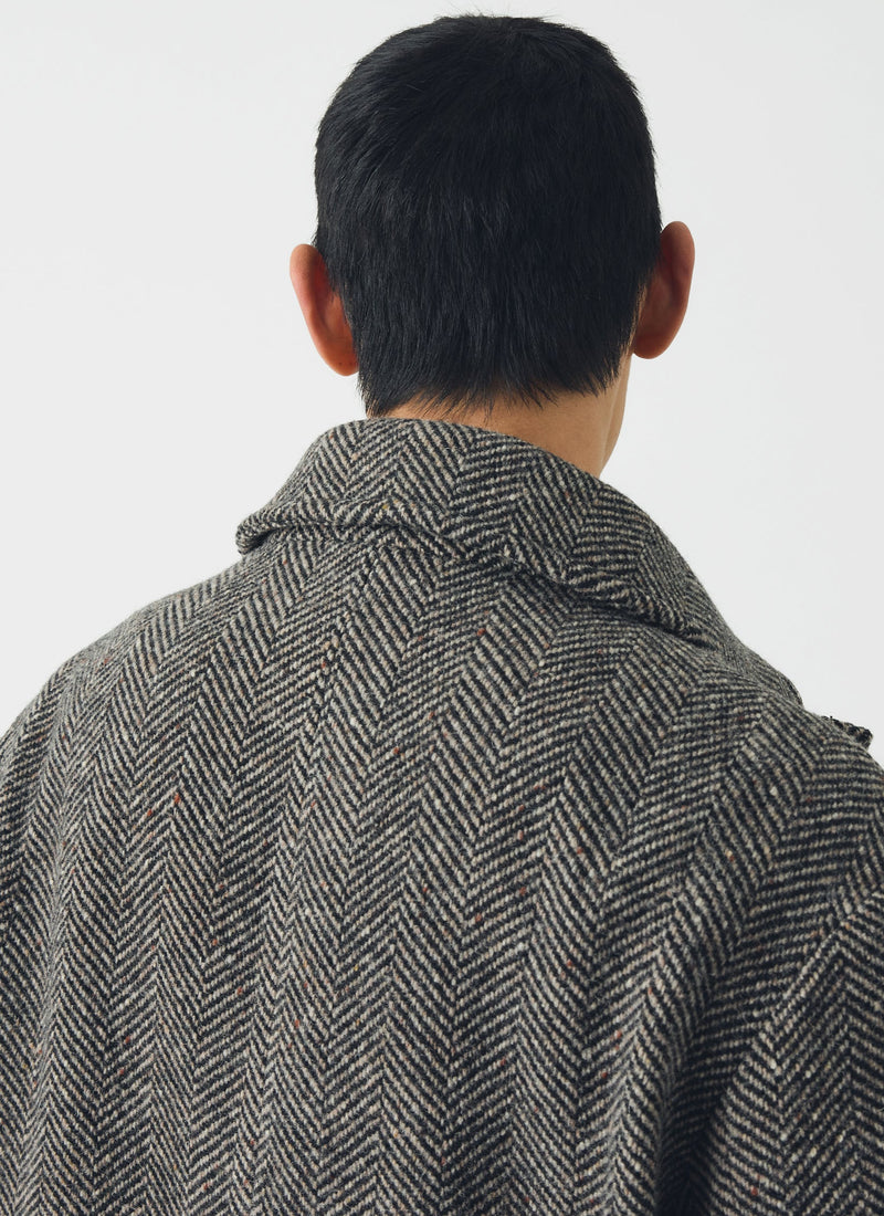 Double Breasted Wool Overcoat | Black/Natural