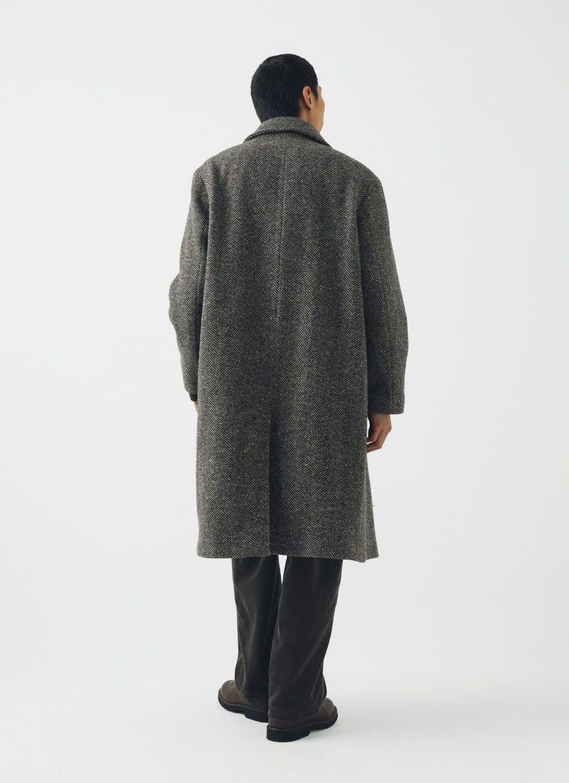 Double Breasted Wool Overcoat | Black/Natural