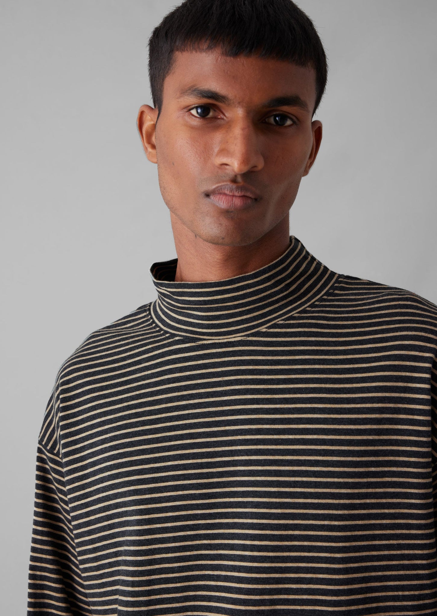 Stripe Cotton Jersey Long Sleeve Tee | Grey/Sand