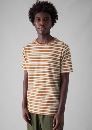 Theo Cotton Stripe Short Sleeve Tee | Ecru/Rust