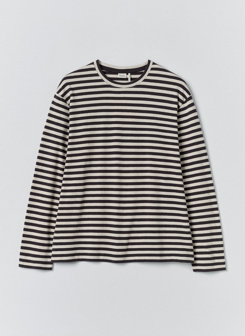 Chef Stripe Long Sleeve Cotton Tee | Slate/Vintage White