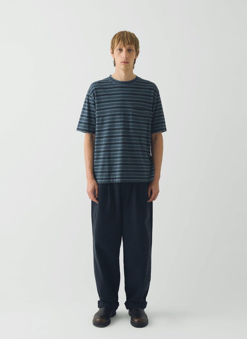 Overdyed Stripe Organic Cotton Tee | Blue Graphite/Mazarine Blue