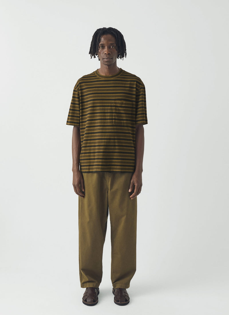 Overdyed Stripe Cotton Tee | Blue Graphite/Woodland Green