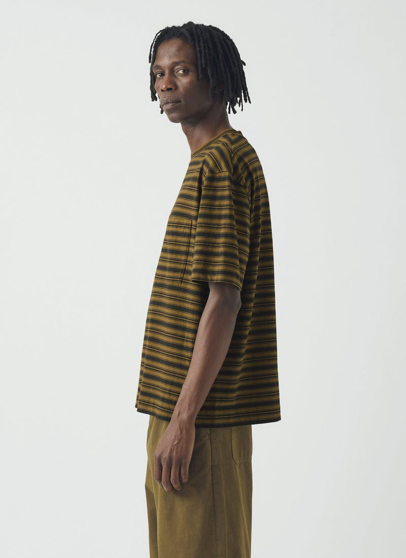Overdyed Stripe Cotton Tee | Blue Graphite/Woodland Green