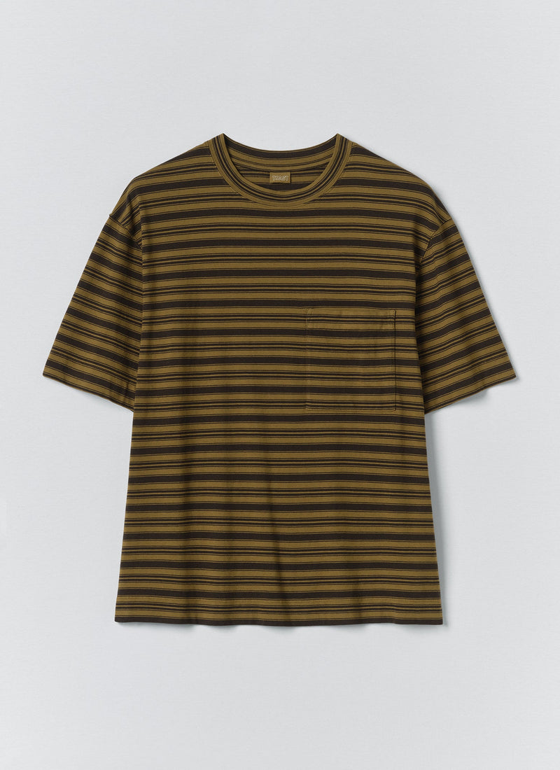Overdyed Stripe Cotton Tee | Blue Graphite/Woodland Green