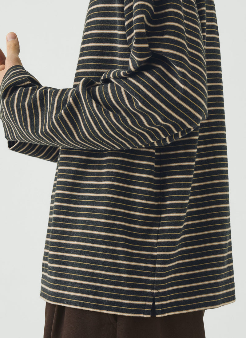 Cotton Jersey Stripe Long Sleeve Tee | Charcoal Multi