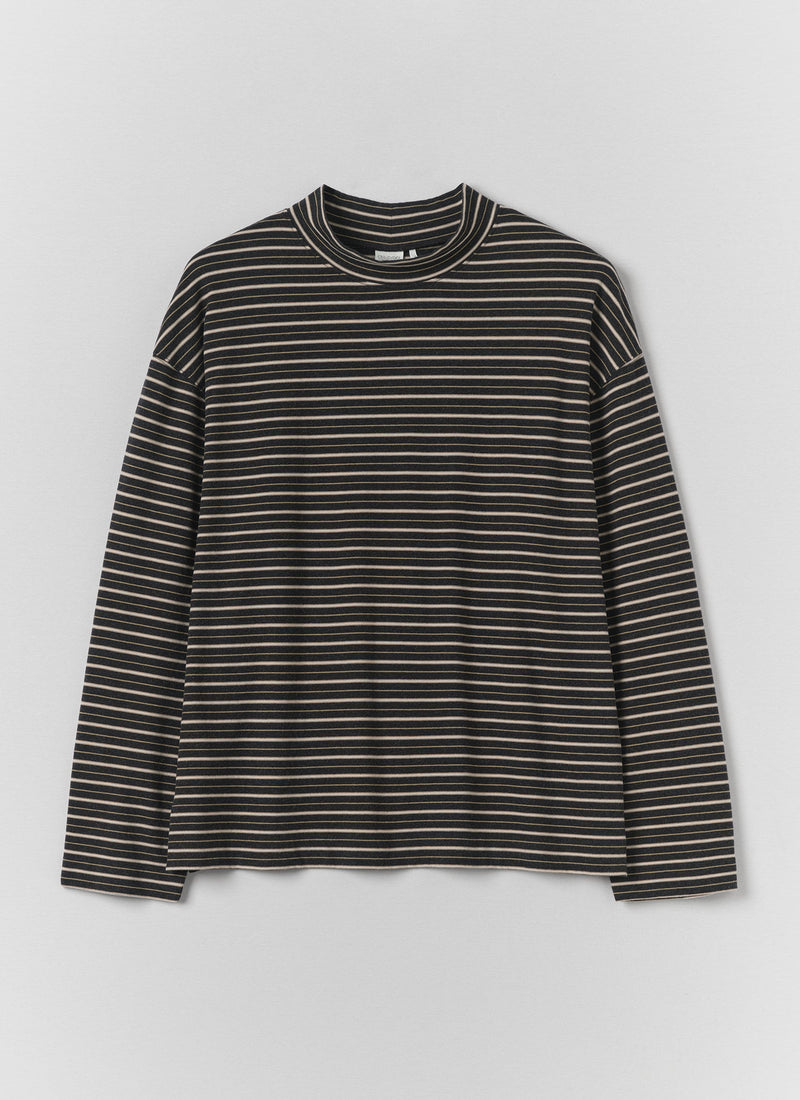 Cotton Jersey Stripe Long Sleeve Tee | Charcoal Multi