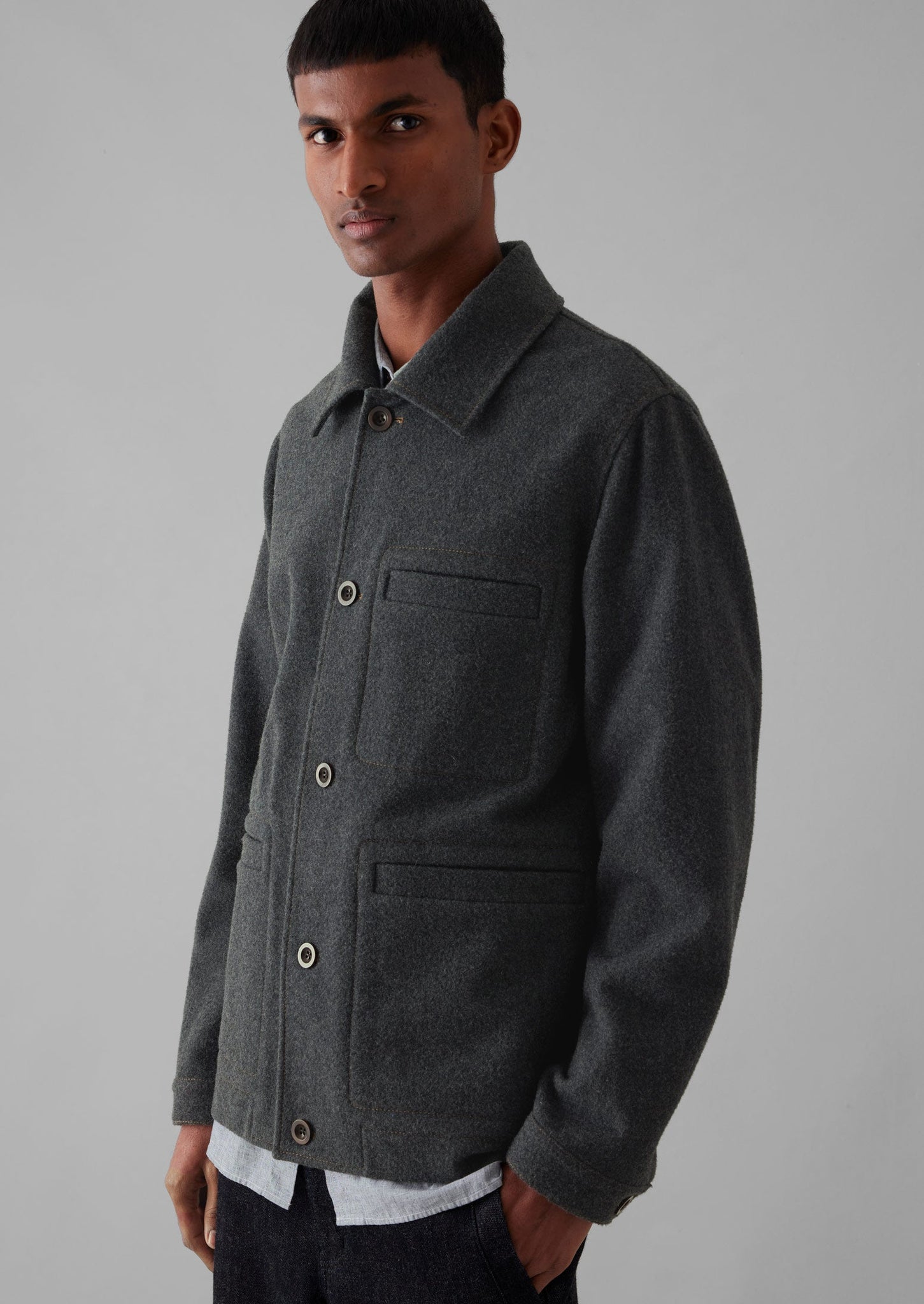 Melton Wool Blend Chore Jacket | Charcoal