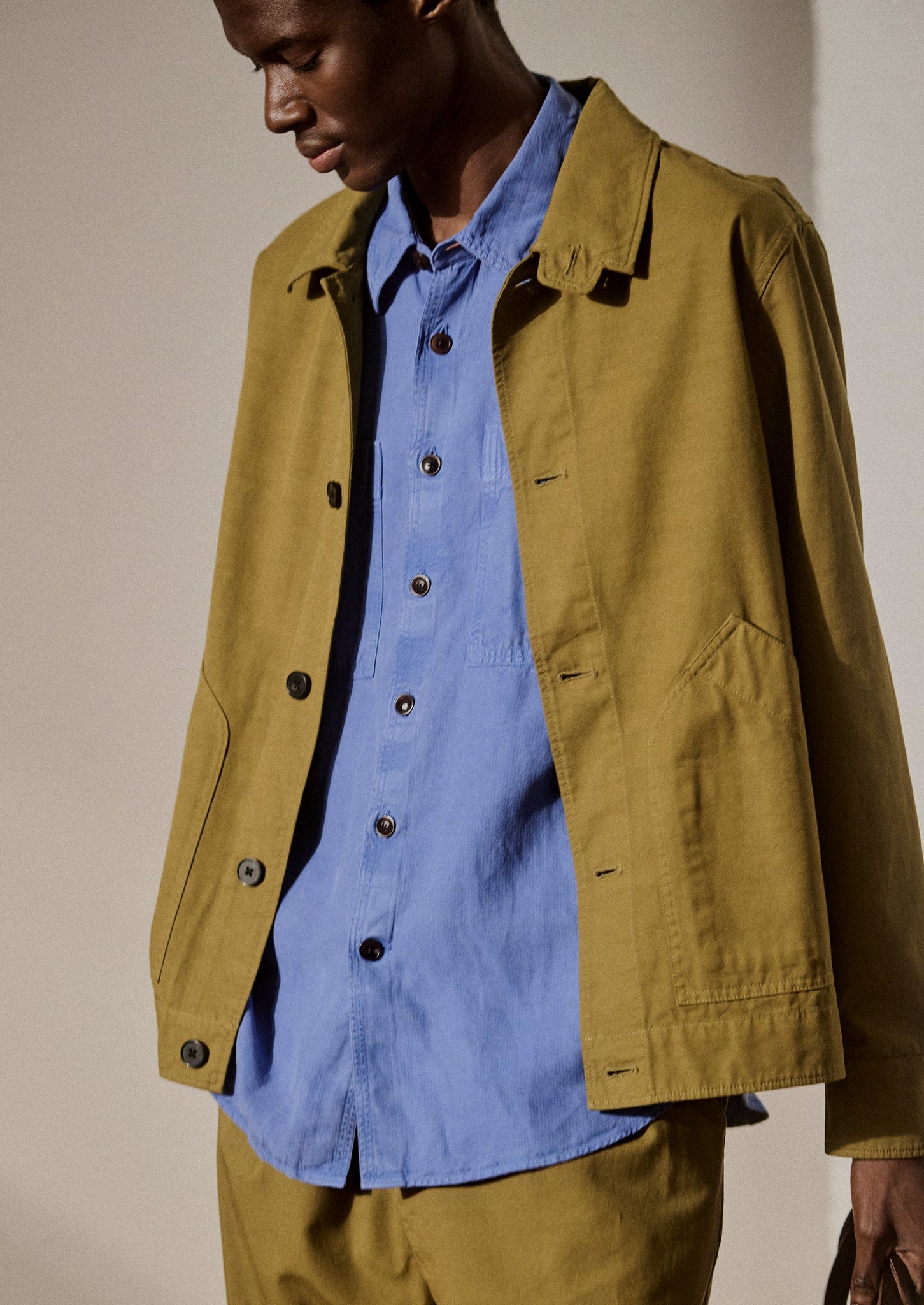 Patch Pocket Organic Cotton Coach Jacket | Warm Olive