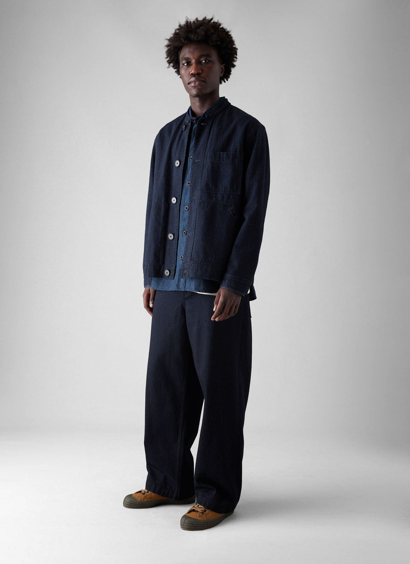 Stand Collar Japanese Denim Jacket | Indigo