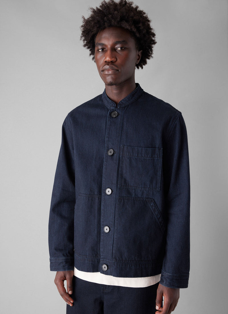 Stand Collar Japanese Denim Jacket | Indigo