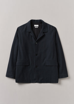 Stripe Wool Cotton Jacket | Dark Indigo