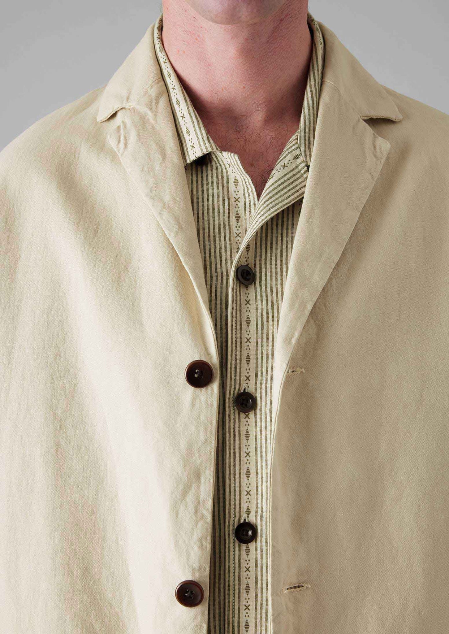 Cotton Linen High Break Blazer | Wood Ash