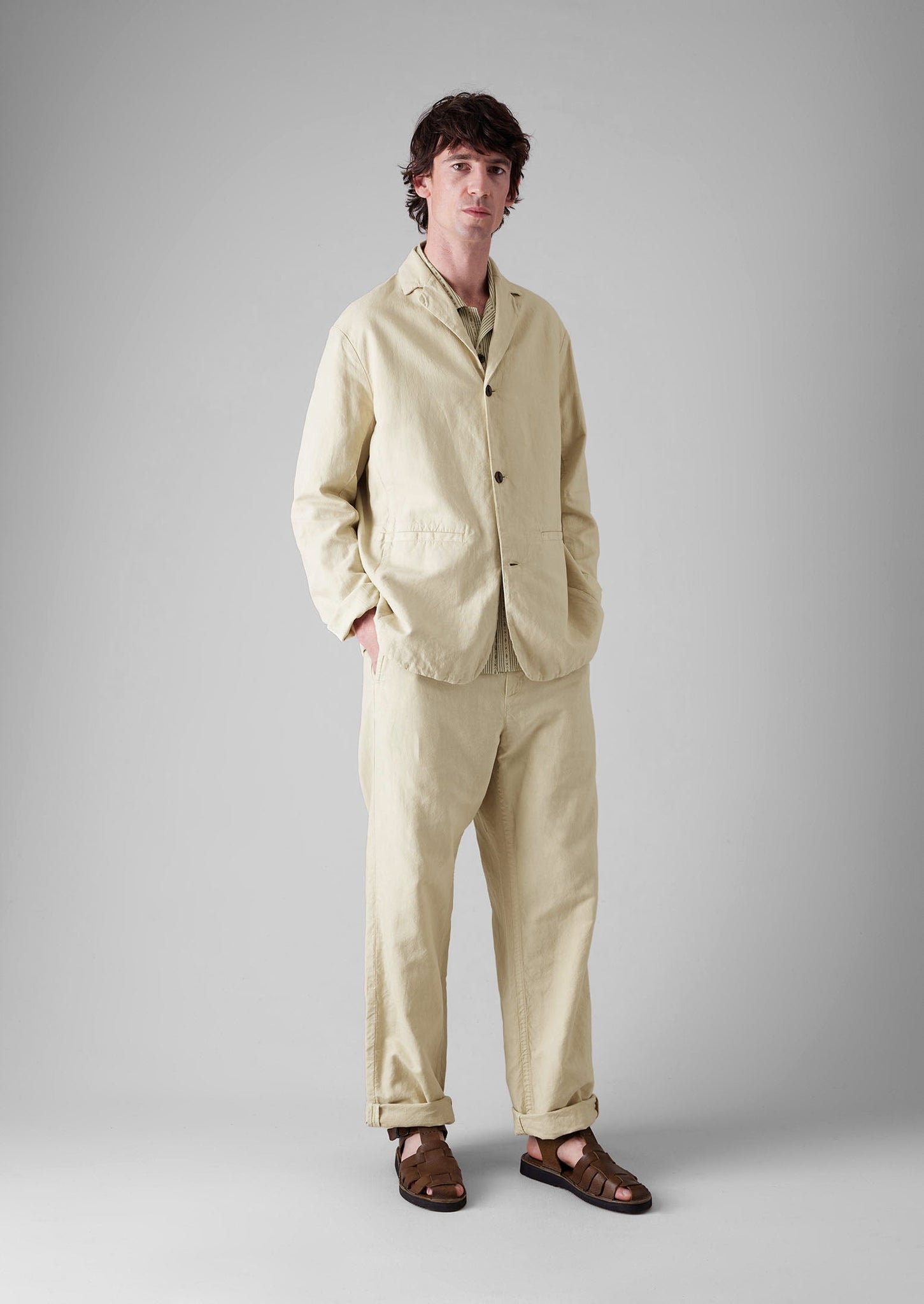 Cotton Linen High Break Blazer | Wood Ash