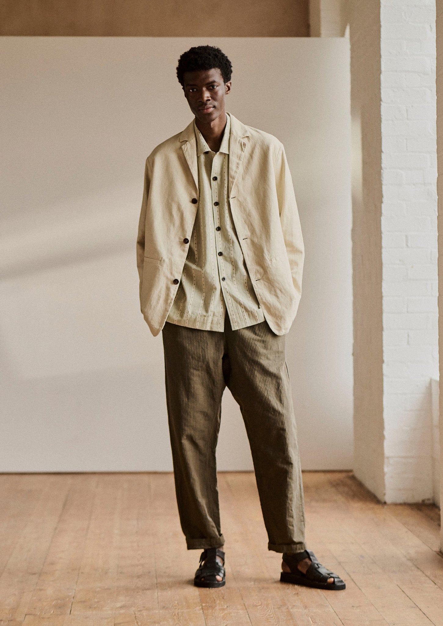 Cotton Linen High Break Blazer | Wood Ash