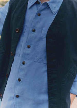 Garment Dyed Cotton Canvas Gilet | Blue Navy