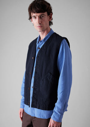 Garment Dyed Cotton Canvas Gilet | Blue Navy