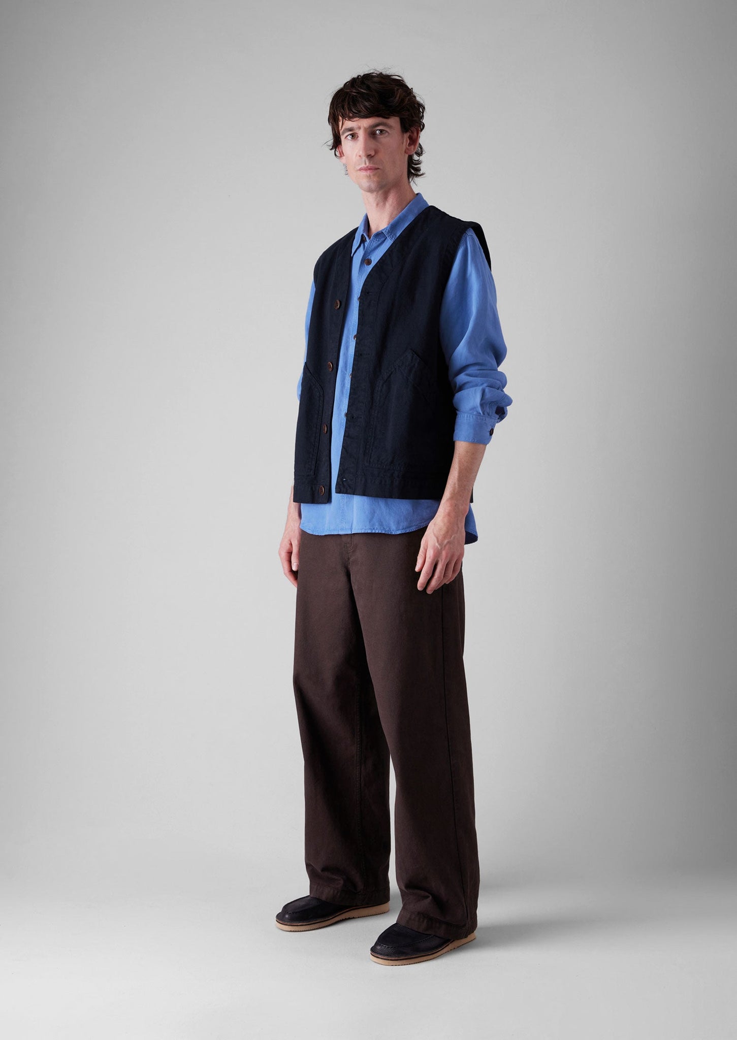 Garment Dyed Cotton Canvas Gilet | Blue Navy