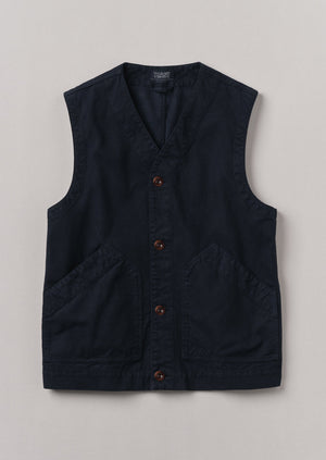 Garment Dyed Cotton Canvas Gilet | Blue Navy