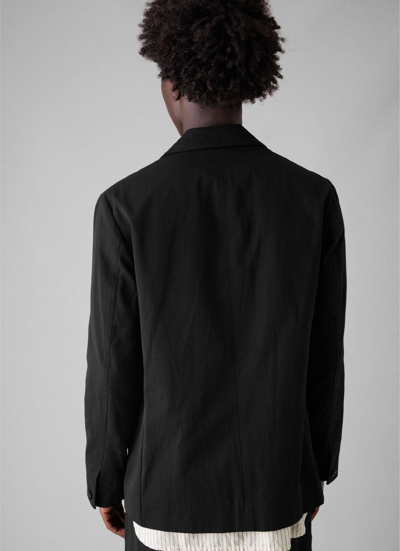 Cotton Linen Twill Low Break Blazer | Black