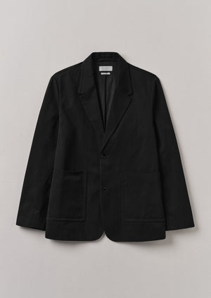 Cotton Linen Twill Low Break Blazer | Black