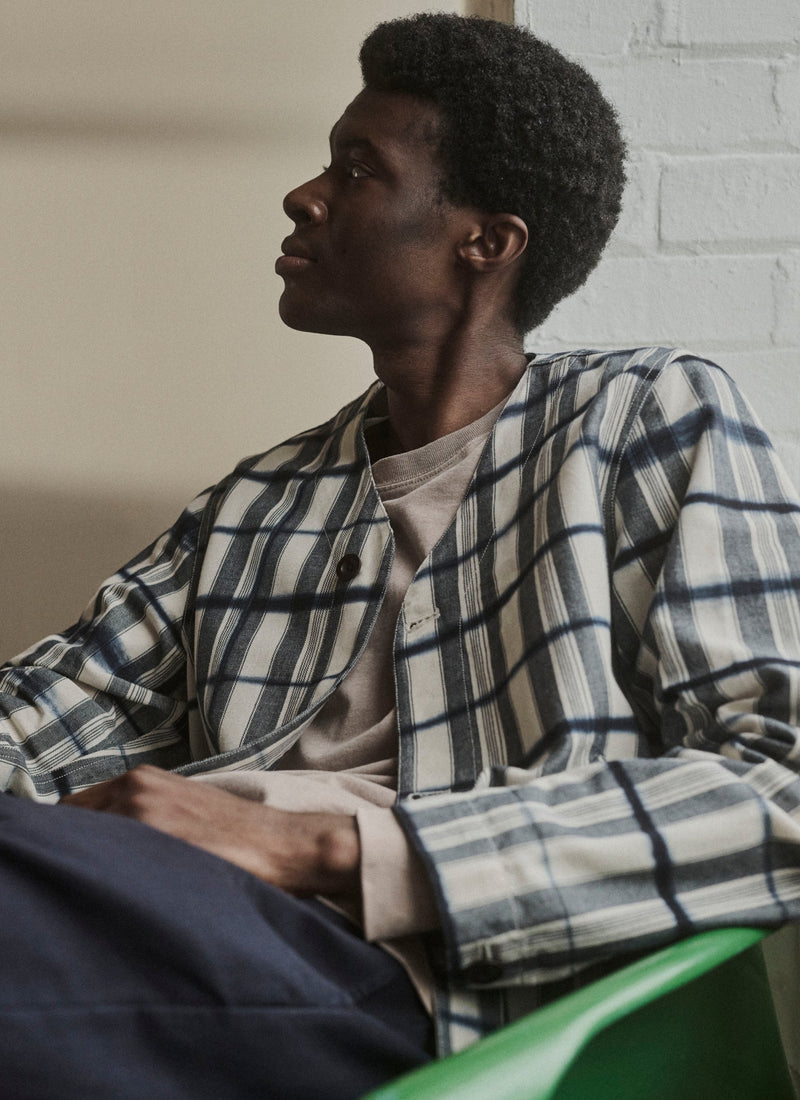 Edo Stripe Clamp Dyed Jacket | Indigo/Ivory
