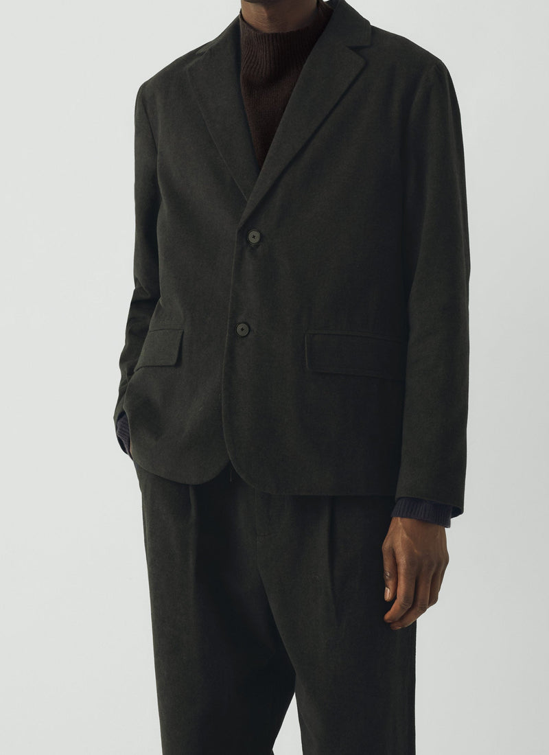 Brushed Cotton Revere Collar Jacket | Dark Olive