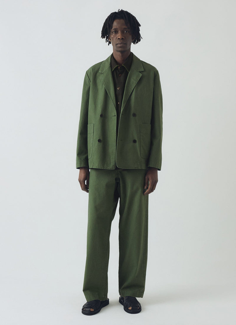 Cotton Canvas Breasted Jacket | Balsam Green