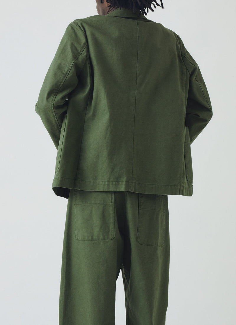 Cotton Canvas Breasted Jacket | Balsam Green