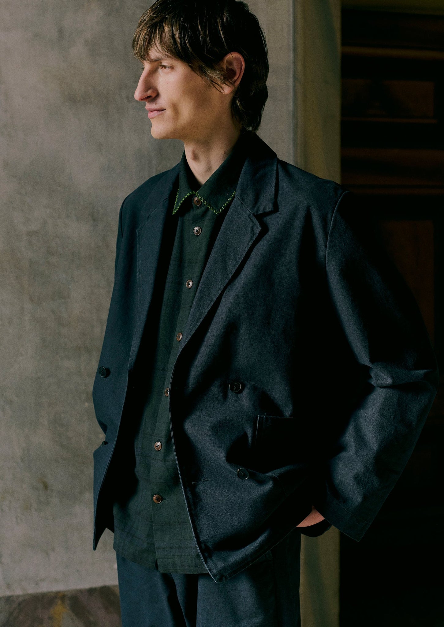 Cotton Canvas Breasted Jacket | Slate