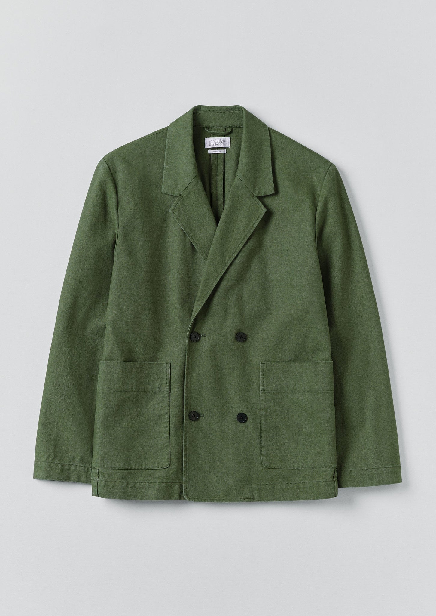 Cotton Canvas Breasted Jacket | Balsam Green