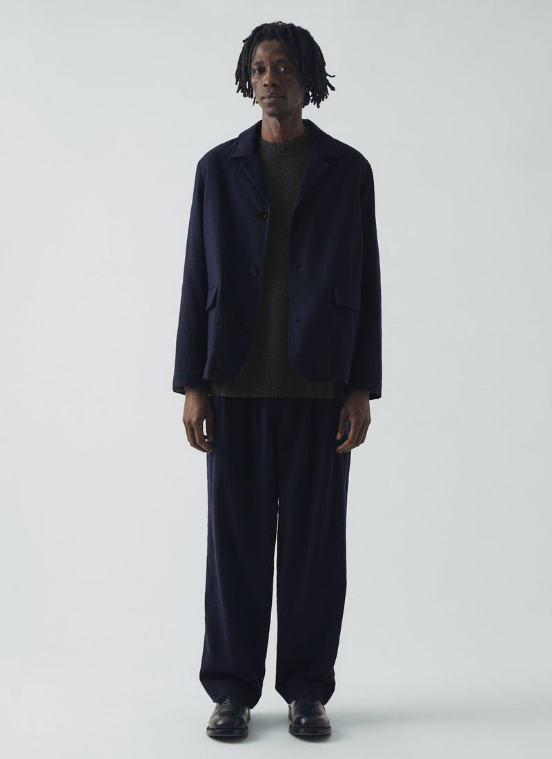 Houndstooth Cotton Wool Jacket | Dark Navy