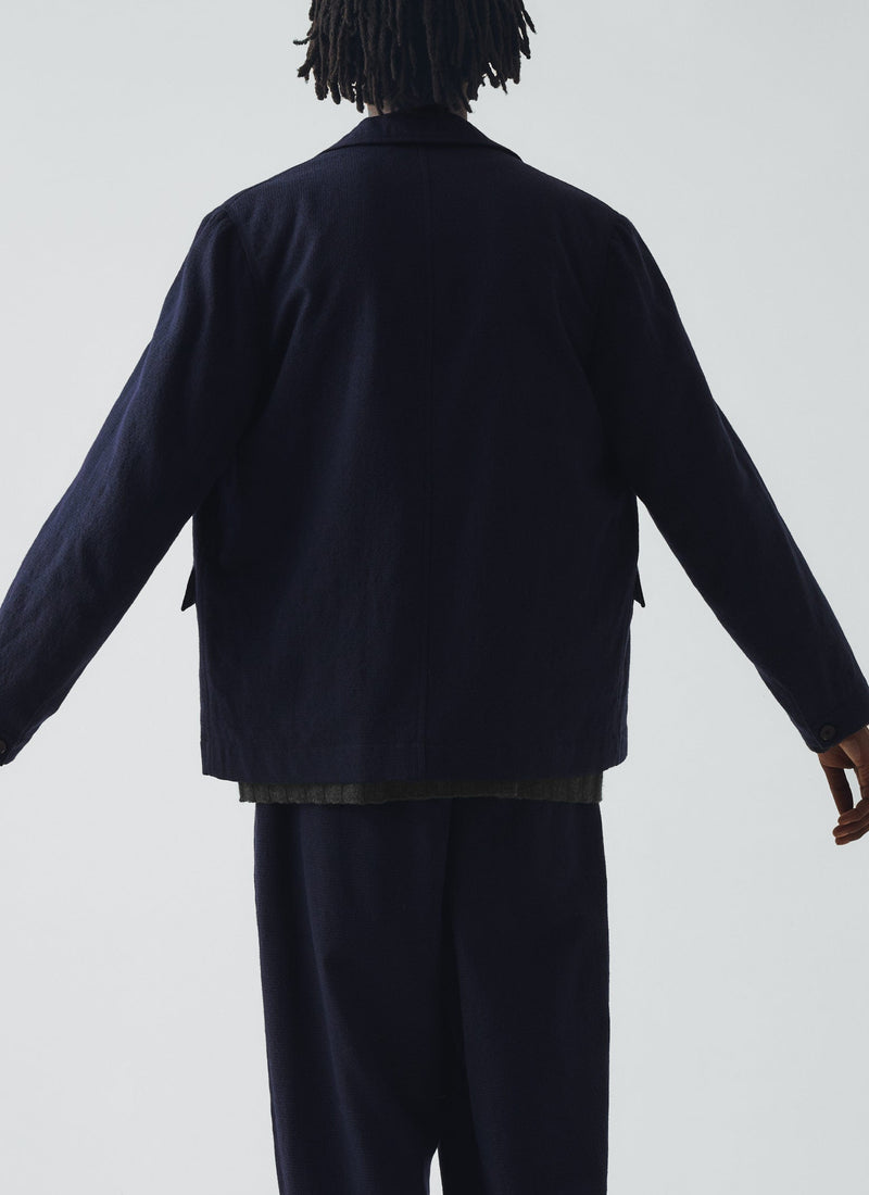 Houndstooth Cotton Wool Jacket | Dark Navy