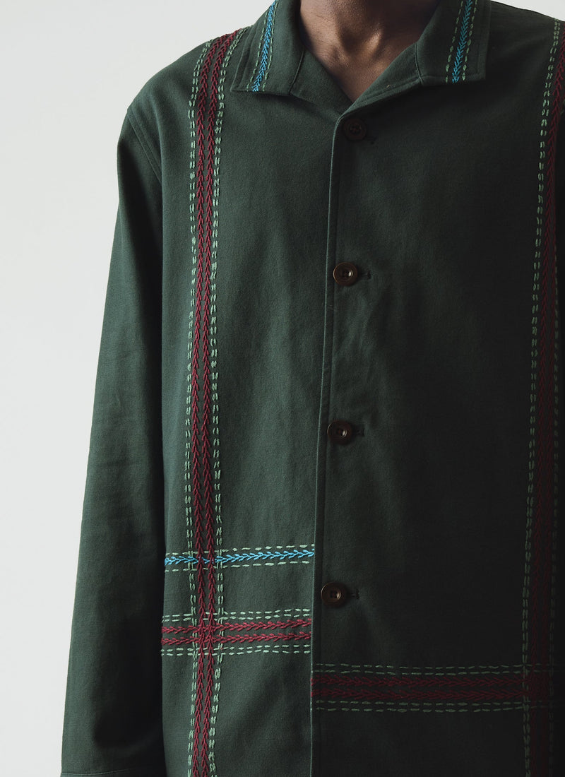 Hand Embroidered Stripe Cotton Jacket | Verdigris