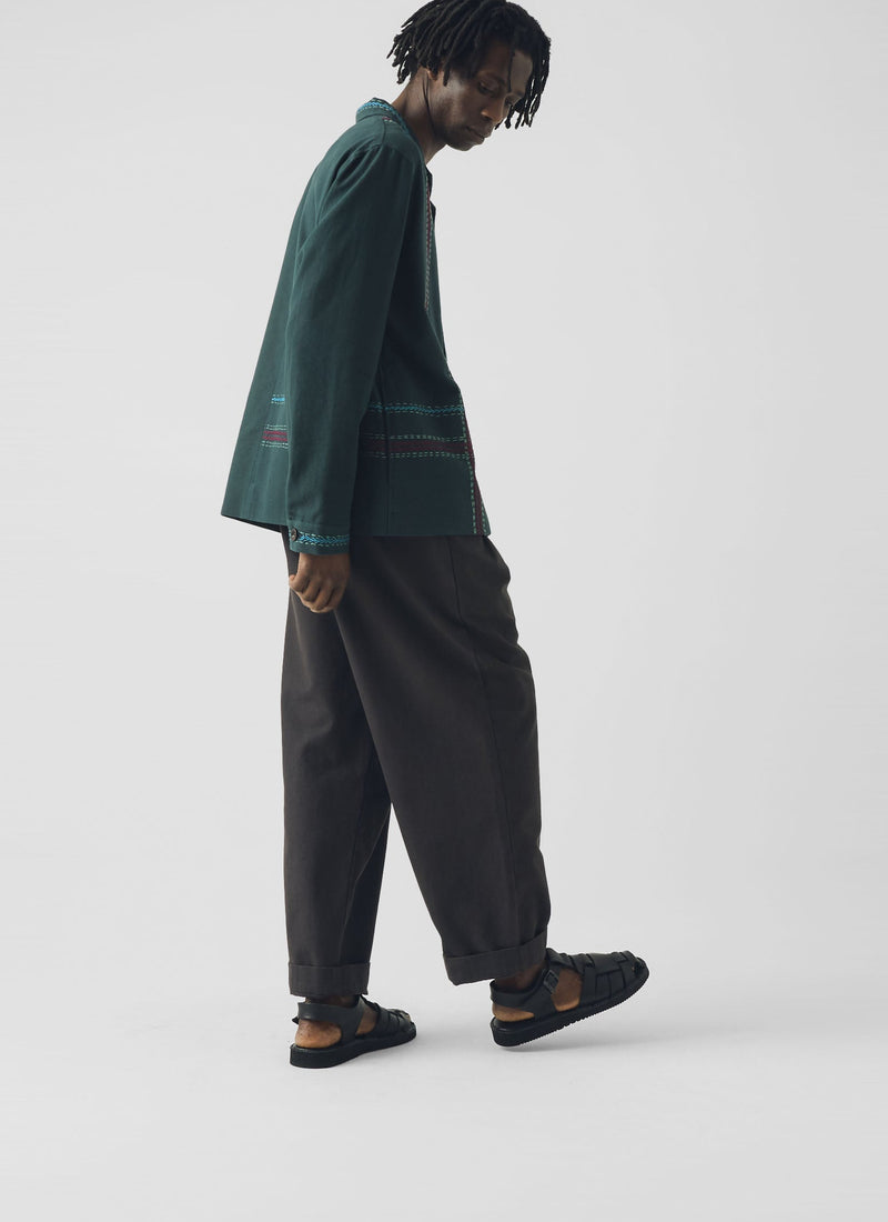 Hand Embroidered Stripe Cotton Jacket | Verdigris