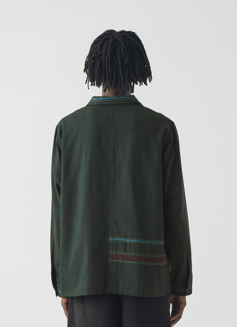 Hand Embroidered Stripe Cotton Jacket | Verdigris