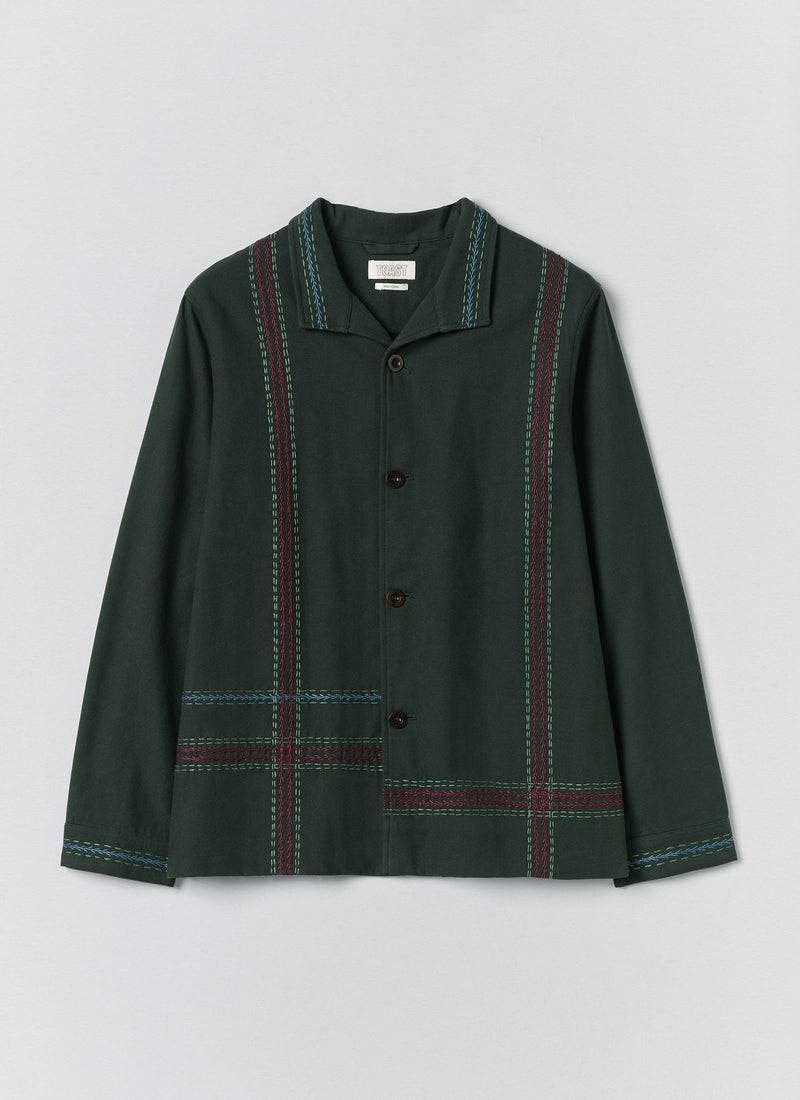 Hand Embroidered Stripe Cotton Jacket | Verdigris