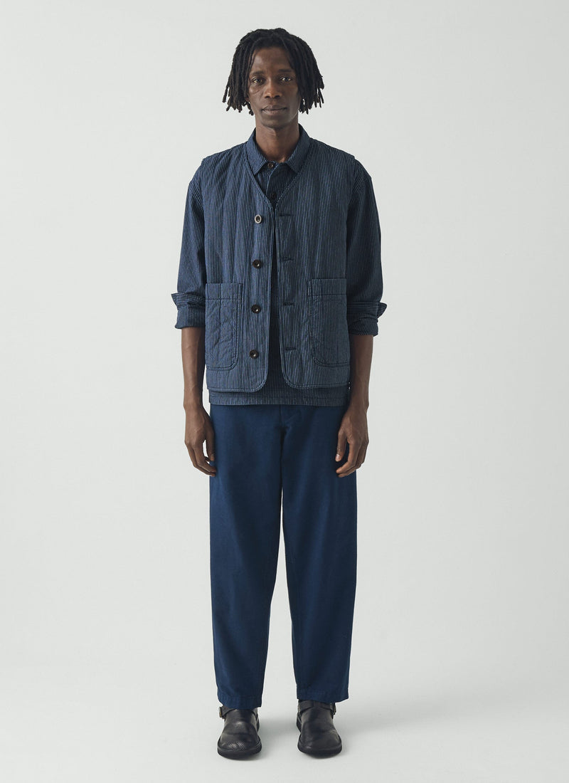 Railroad Stripe Padded Gilet | Denim Blue