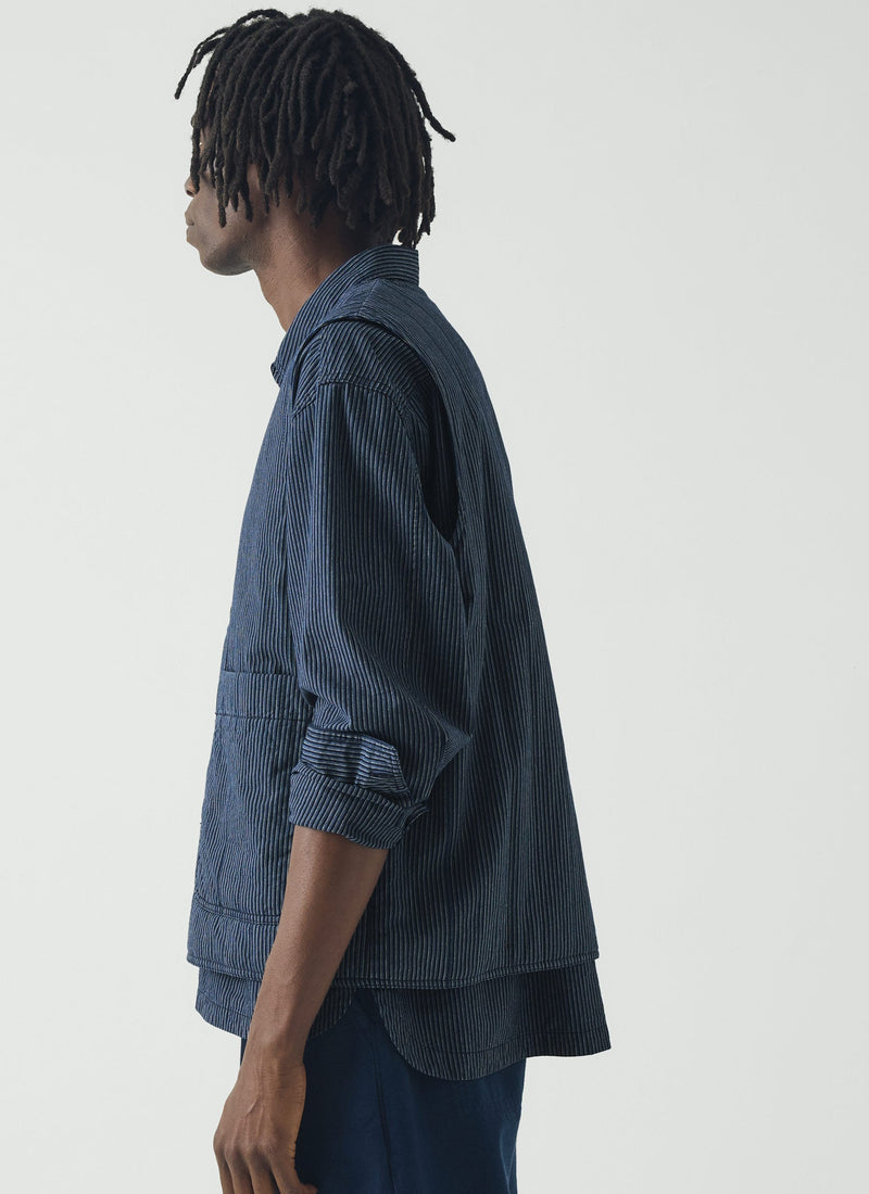 Railroad Stripe Padded Gilet | Denim Blue