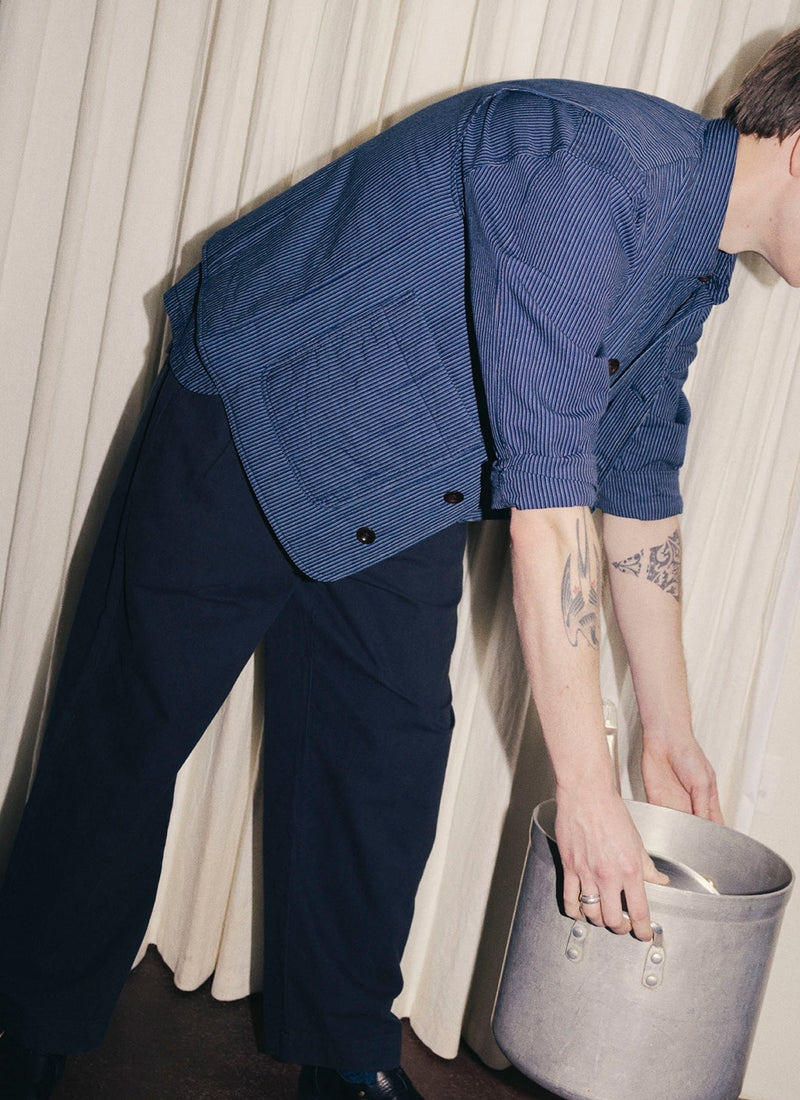 Railroad Stripe Padded Gilet | Denim Blue