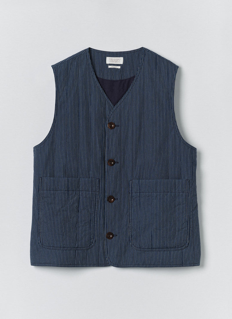 Railroad Stripe Padded Gilet | Denim Blue