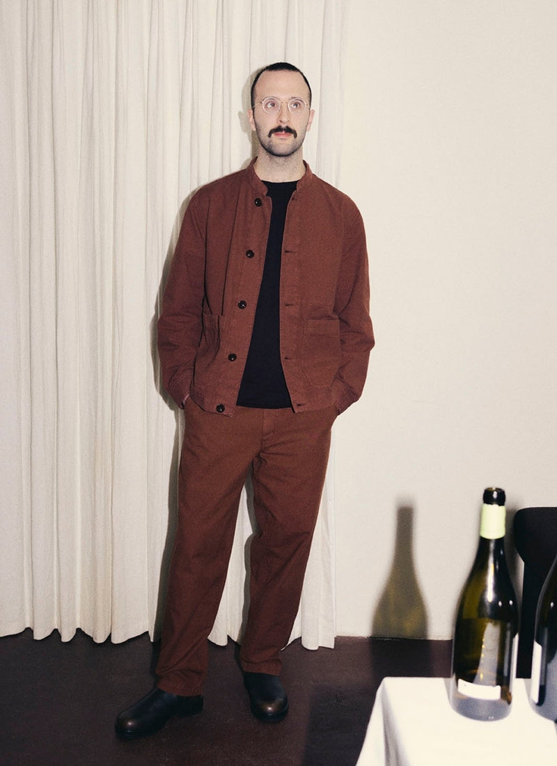 Garment Dyed Cotton Canvas Stand Collar Jacket | Cinnamon