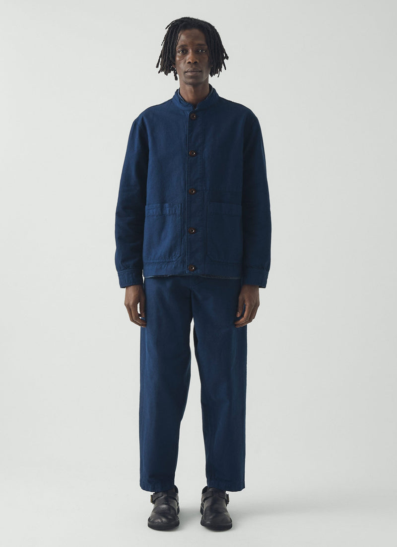 Garment Dyed Cotton Canvas Stand Collar Jacket | Uniform Blue